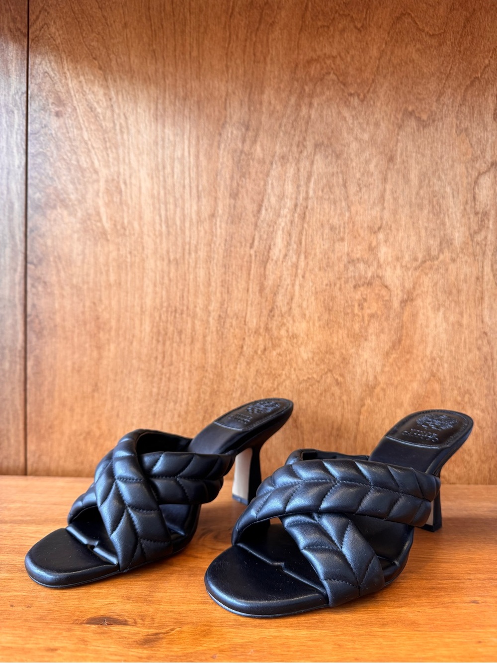 Vince Camuto Black Quilted Leather Slide Mules